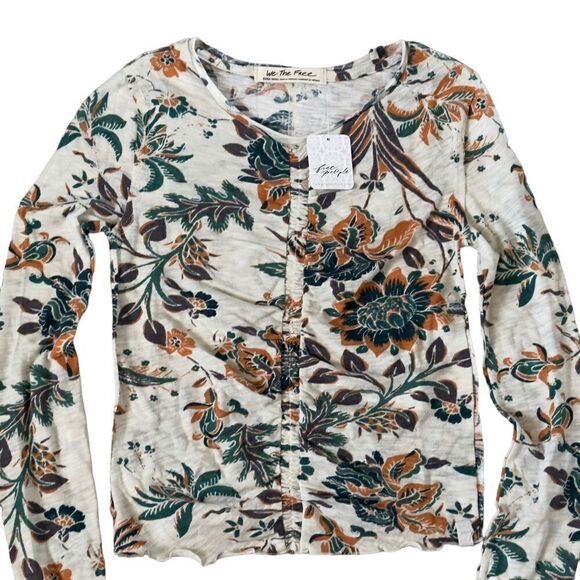 We The Free Free People Dreamed of You Floral Ruched Long Sleeve Top XSMALL NWT - Picture 3 of 12